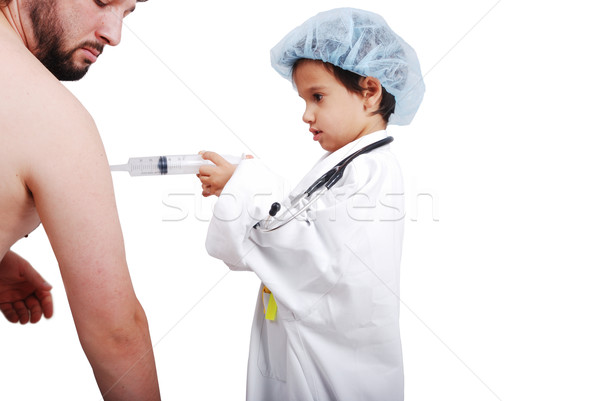 Zdjęcia stock: Chłopca · uniform · wstrzykiwań · dorosły · pacjenta · lekarza