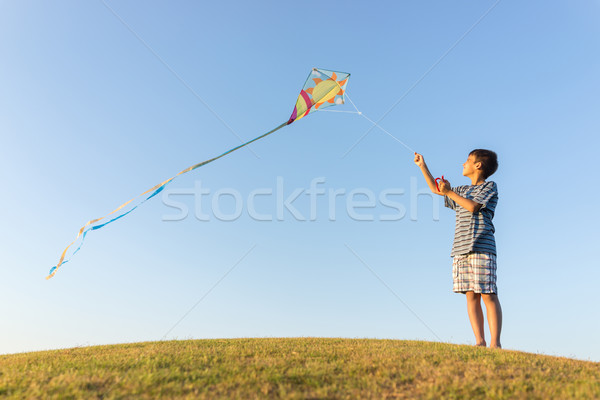 Foto stock: Ejecutando · cometa · vacaciones · perfecto · pradera