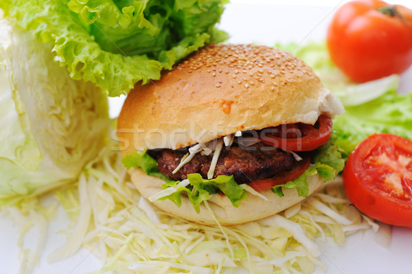 Hamburger fast food voedsel tabel groene kaas Stockfoto © zurijeta