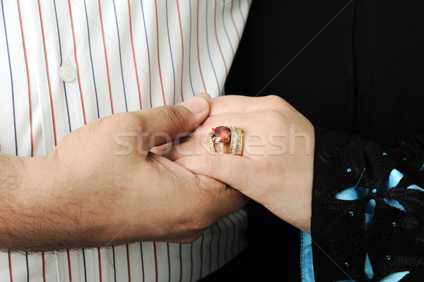 Wedding Day Bride and Grooms hands With Rings Stock photo © zurijeta