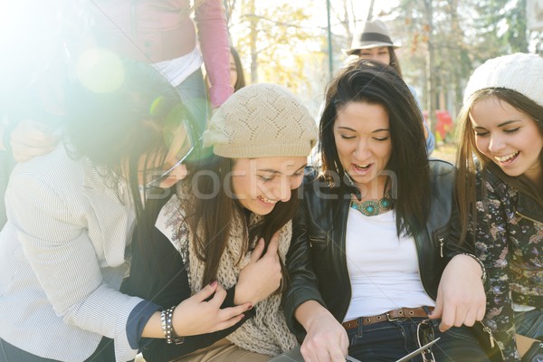 Group of young teenage girls together in nature Stock photo © zurijeta