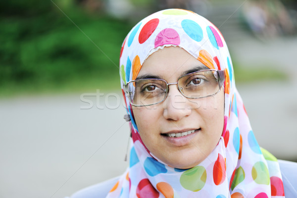Muçulmano mulher ao ar livre cara floresta natureza Foto stock © zurijeta