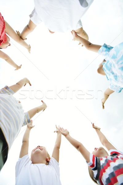 [[stock_photo]]: Heureux · enfants · été · herbe · prairie · nature