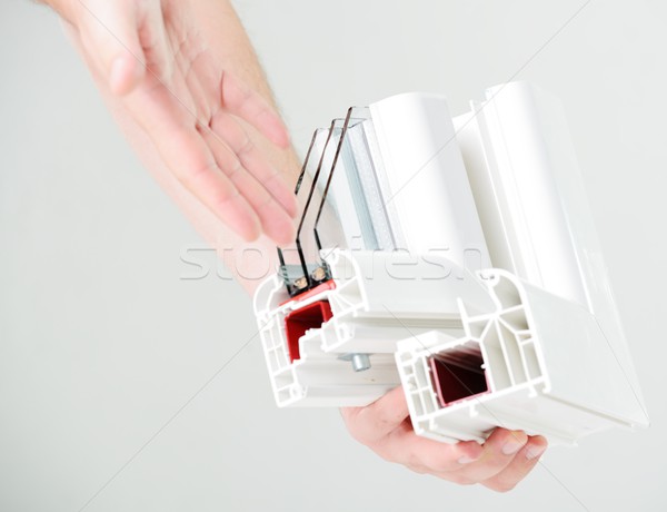 Plastic venster profiel hand gebouw bouw Stockfoto © zurijeta