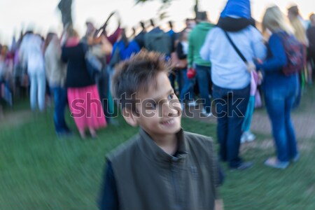 Beautiful kid in front of friends in gym hall Stock photo © zurijeta