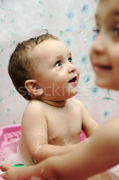 Stockfoto: Aanbiddelijk · baby · jongen · bad · zeep