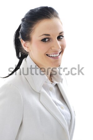 [[stock_photo]]: Jeunes · femme · d'affaires · blanche · costume · bureau
