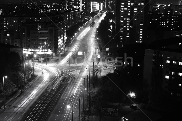 [[stock_photo]]: Modernes · urbaine · Night · City · autoroute · trafic · blanc · noir