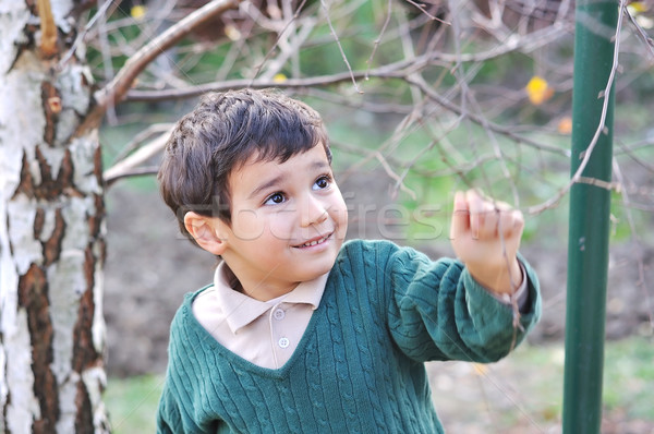 Happy positive cute kid outdoor, fall period Stock photo © zurijeta