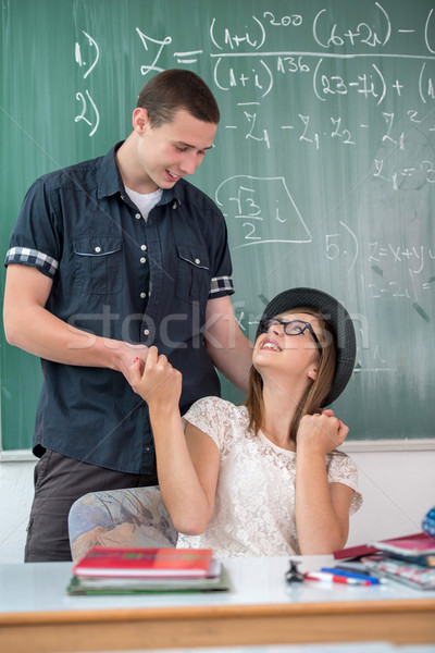 Dois estudantes sorridente sala de aula menina Foto stock © zurijeta