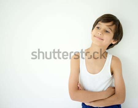 Cute kid with wall copy space Stock photo © zurijeta
