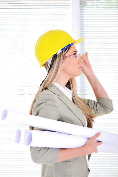 женщины инженер шлема чертежи бизнеса служба Сток-фото © zurijeta