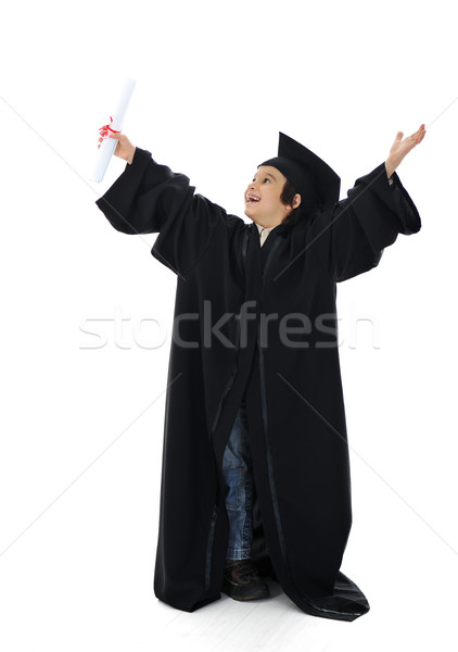 Stock photo: Diploma graduating little student kid, successful elementary school