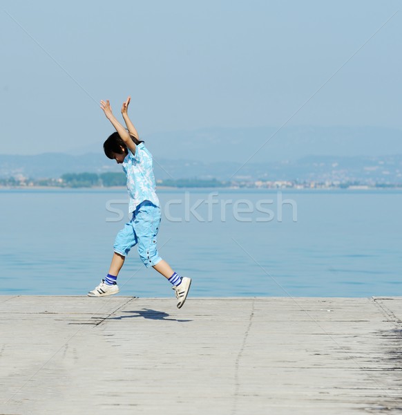 Ragazzo bella lago dock kid legno Foto d'archivio © zurijeta