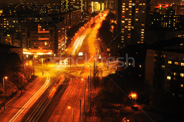 Stok fotoğraf: Modern · kentsel · şehir · gece · otoban · trafik · gökyüzü
