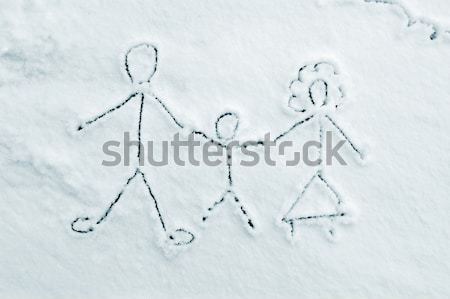 Tekening familie huis sneeuw bezem schonere Stockfoto © zurijeta