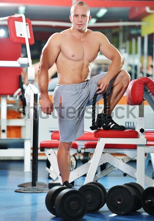 Athletic bodybuilder, execute exercise in sport gym hall Stock photo © zurijeta
