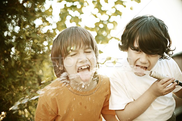 Filtered photo of happy children enjoying childhood Stock photo © zurijeta
