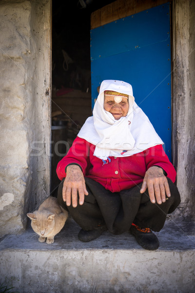 Eski geleneksel miras kadın poz Stok fotoğraf © zurijeta