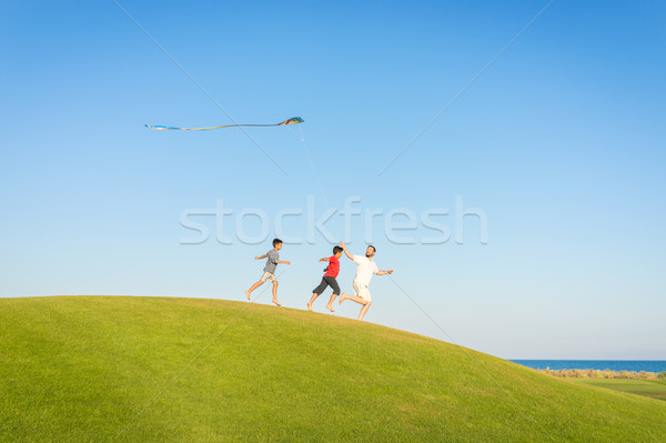 Foto stock: Corrida · pipa · férias · de · verão · férias · perfeito · prado