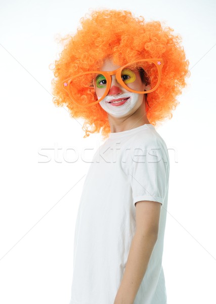 Cute funny clown child on white background Stock photo © zurijeta