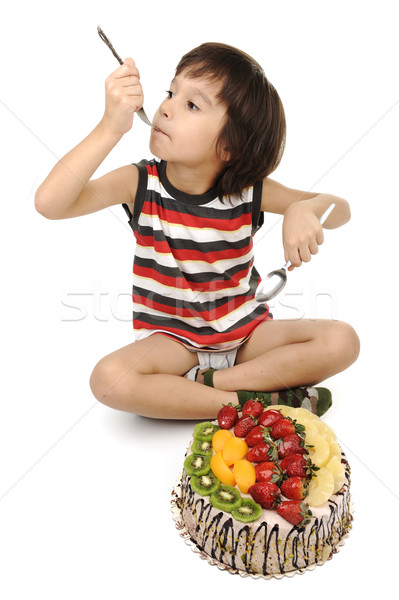 Kid mangiare torta di frutta torta divertimento ragazzo Foto d'archivio © zurijeta