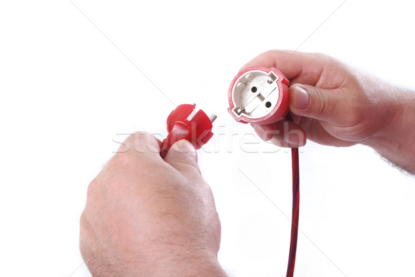 Plug handen kabel mannelijke samen business Stockfoto © zurijeta