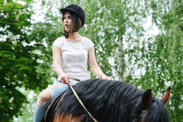 Image heureux Homme séance cheval village [[stock_photo]] © zurijeta