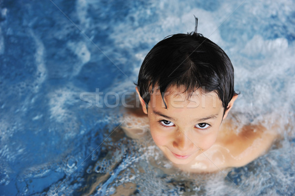Stock fotó: Kicsi · fiú · úszómedence · kék · portré · vicces