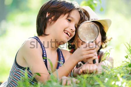 Foto stock: Feliz · nino · naturaleza · lupa · familia