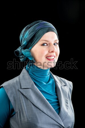 Mooie europese moslim vrouw gelukkig portret Stockfoto © zurijeta