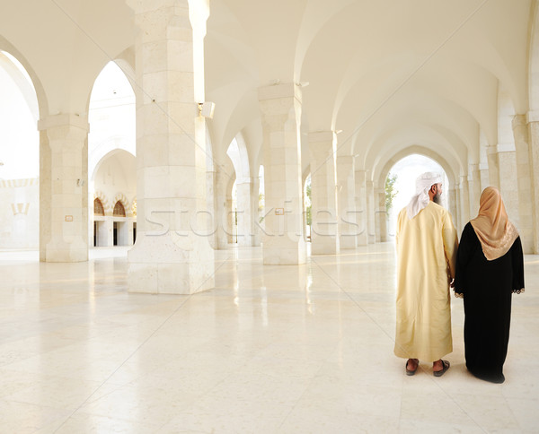 Muslim Arabic couple indoor, White mosque Stock photo © zurijeta