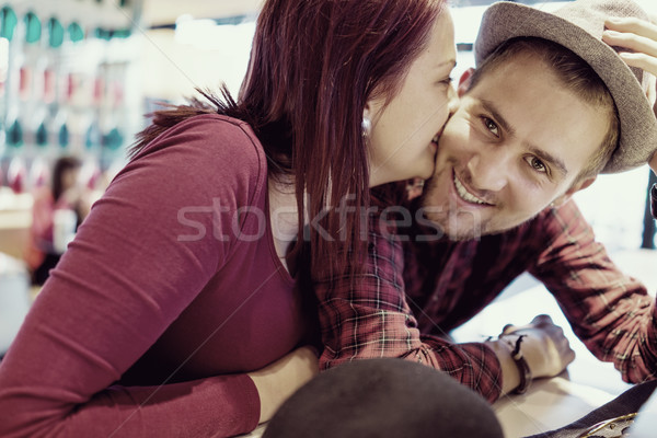 Authentic image of young real romantic couple having good time t Stock photo © zurijeta