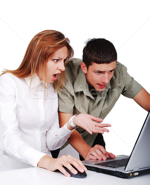 Zdjęcia stock: Dwa · młodych · modeli · laptop · zdziwiony · twarze