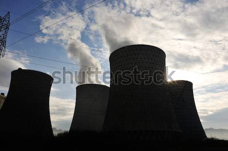 Szén elektromos erőmű hűtés tornyok gőz égbolt Stock fotó © zurijeta