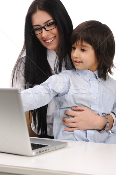 счастливым матери сын ноутбука таблице образование Сток-фото © zurijeta