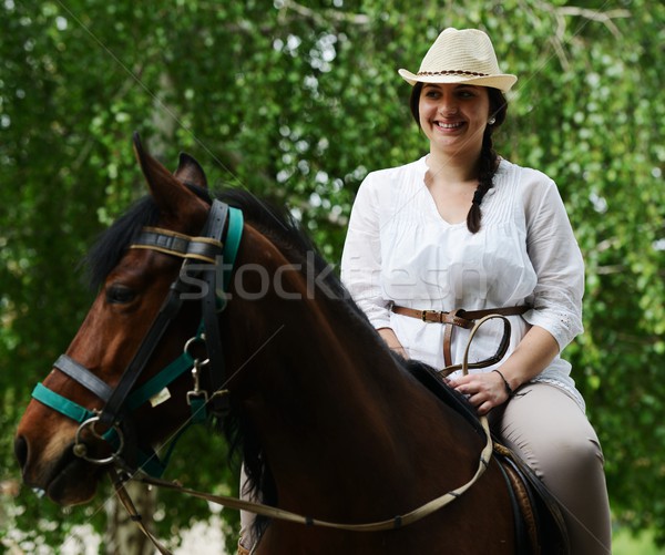 Image heureux Homme séance cheval village [[stock_photo]] © zurijeta