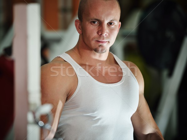 Athletic bodybuilder, execute exercise in sport gym hall Stock photo © zurijeta