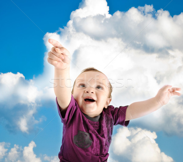 Stock foto: Cute · Baby · fliegen · Himmel · Frühling · Lächeln