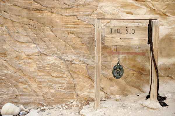 The Siq in Petra, Jordan - copy-space wooden banner with an arrow on. You also can simply remove the Stock photo © zurijeta