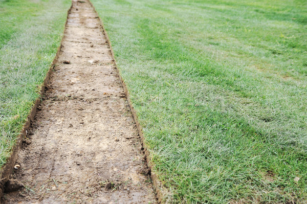 Groove on ground, green grass background Stock photo © zurijeta