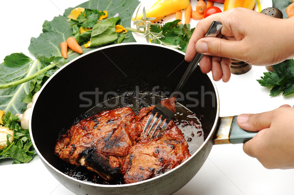 Preparing meat and vegetables for lunch, very delicious and good looking Stock photo © zurijeta