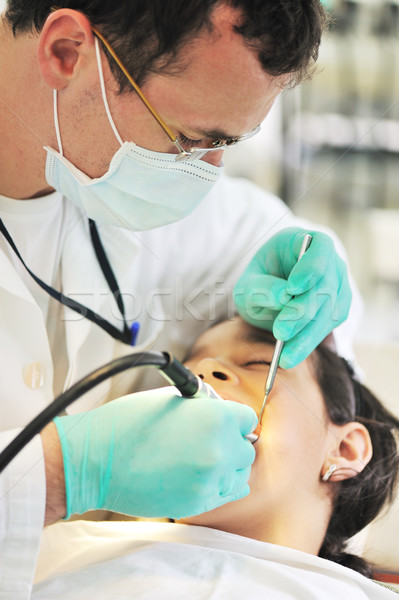 Stockfoto: Meisje · tandarts · onderzoek · tanden · medische · behandeling