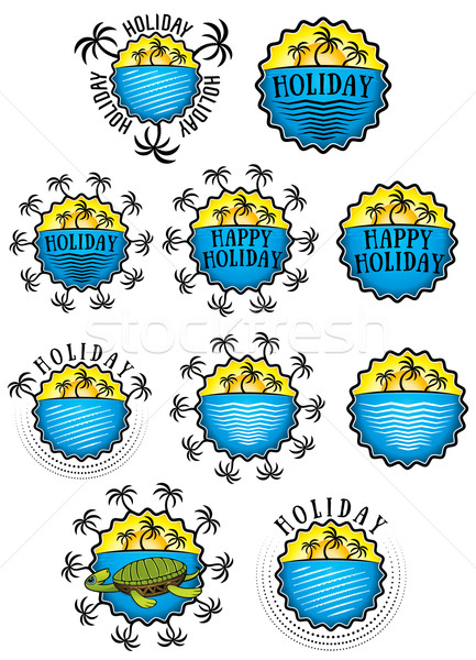 sun beach and palms holiday sticker illustration Stock photo © Zuzuan