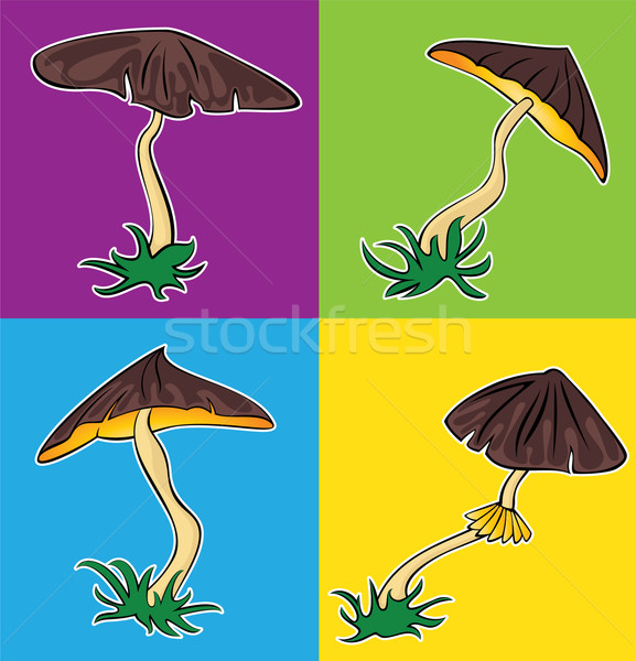 [[stock_photo]]: Cartoon · saisonnier · champignons · brun · cap · forêt