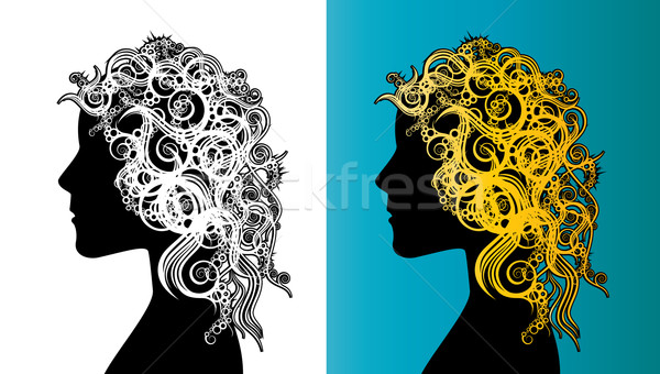 Beautiful girl face profile with curly Art Nouveau hair style illustration Stock photo © Zuzuan