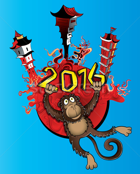 Jahr Affe chinesisch Sternzeichen Design Illustration Stock foto © Zuzuan