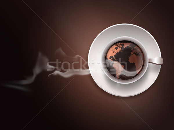 Ceaşcă de cafea hartă a lumii întuneric afaceri lume ceai Imagine de stoc © zven0