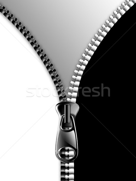 Stock foto: Reißverschluss · Öffnen · schwarz · weiß · Mode · Metall · Stoff