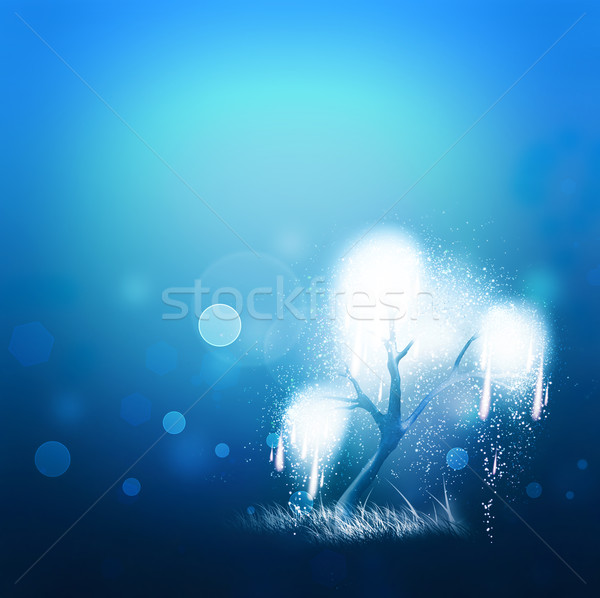Mágikus ragyogó fa kék absztrakt fény Stock fotó © zven0
